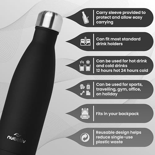Nuactiv Stainless Steel Water Bottle 500ml Vacuum Insulated Metal Flask — view 4