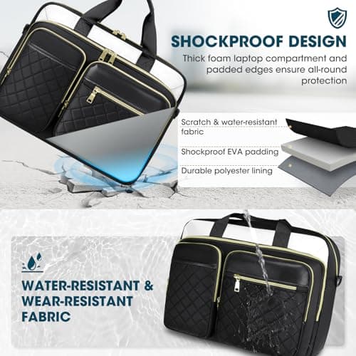 RAINSMORE Laptop Bag for Women 17.3 inch Laptop Briefcase Large Laptop Case Work Computer Bag Messenger Bag for Women Business Office Travel College Black&Beige — view 4