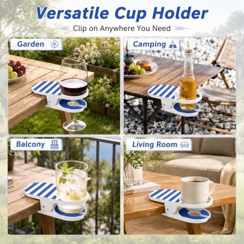 Clip On Cup Holder, Clamp On Cup Holder for Chair, Beach Chair Cup Holder Portable Drink Holder with Strong Clamp for Desk Table Pool, Cruise Outdoor Use (Blue) — view 6