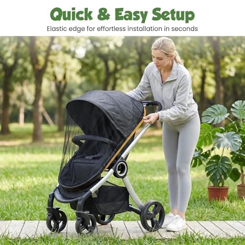 2 Pcs Universal Mosquito Net for Pram and Pushchair - Breathable Mesh Insect Cover with Elastic Edge, Fits Buggy and Stroller, Tear-Resistant Polyester, Black — view 6