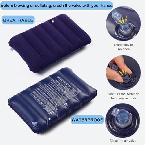 2 Pcs Inflatable Camping Pillow, Soft Flocked Blow Up Pillow for Travel — view 3