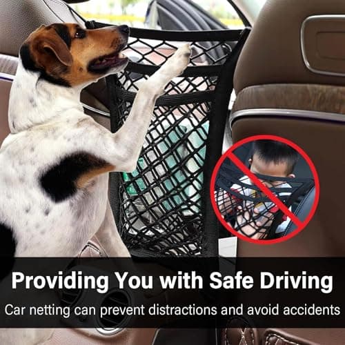 3 Layers Car Mesh Organizer, Four-Side Elasticity Auto Seat Back Net Bag Between Front Seats, Car Net Barrier of Backseat Pet Kids, Tissue Purse Holder, Storage Netting Pouch — view 4