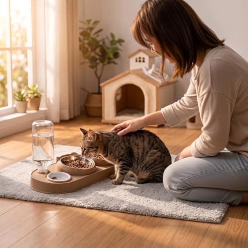 3-in-1 Cat Food and Water Bowl Set, Stainless Steel, Stand Tilted — view 6