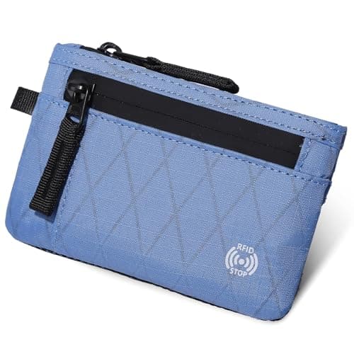 DiULi Secure RFID Blocking Wallet for Men | Slim Card Holder with Metal Zip & Coin Pocket | Durable Nylon Travel Zip Pouch | Compact EDC Wallet | Sky Blue