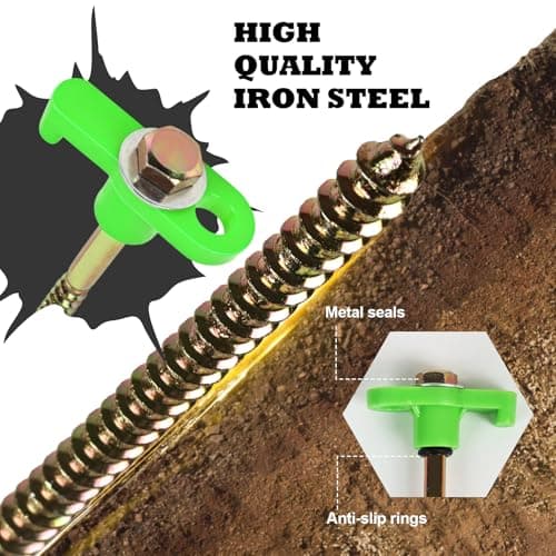 OFFOF 12 Pack Heavy Duty Metal Tent Pegs – Rotating Rock Pegs with Thread, Ground Anchors for Camping, Includes Drill Adapter & Nail Puller, Durable Steel Stakes for Garden, Canopies & Outdoor(green) — view 3