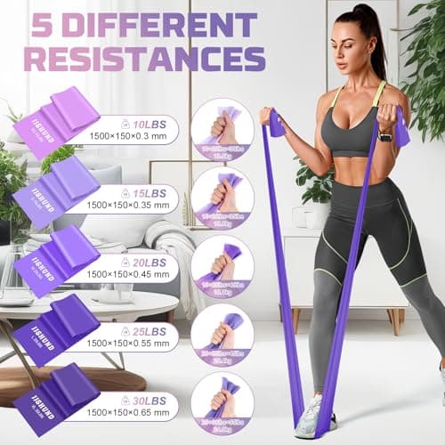 Resistance Bands Set, 1.5M/4.9ft Exercise Bands with 5 Resistance Levels, Long Stretch Bands for Men & Women, Workout Resistance Bands for Yoga Gym Pilates Fitness Strength Training Muscle Building — view 2