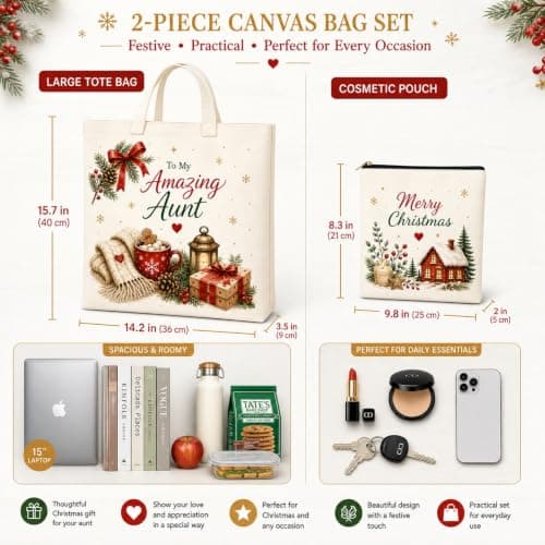 Christmas Gift For Auntie, Canvas Tote Bag and Cosmetic Pouch — view 4