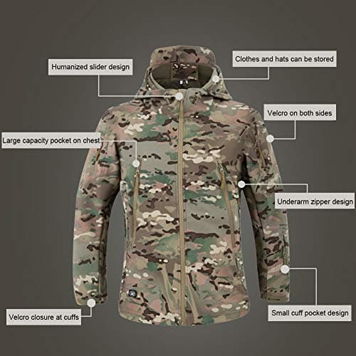 MakingDa Mens Waterproof Jackets Winter Smart Casual Hooded Coat Softshell Fleece Lined Multi Zipper Pockets Hunting Light Sweatshirt Cozy Tactical Military Camping Cardigan（CP Camo，M） — view 2