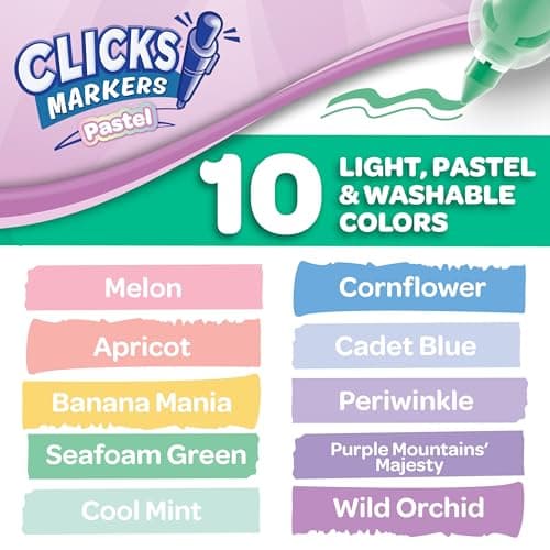 CRAYOLA Clicks - 10 Washable Retractable Capless Felt Tip Pens Pastel — view 2
