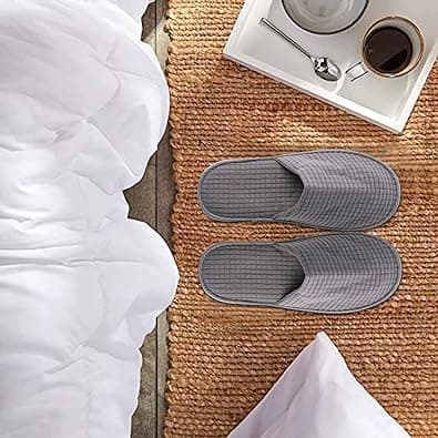 12 Pairs Disposable Hotel Slippers, Non-Slip, for Men and Women, Khaki+Grey — view 6