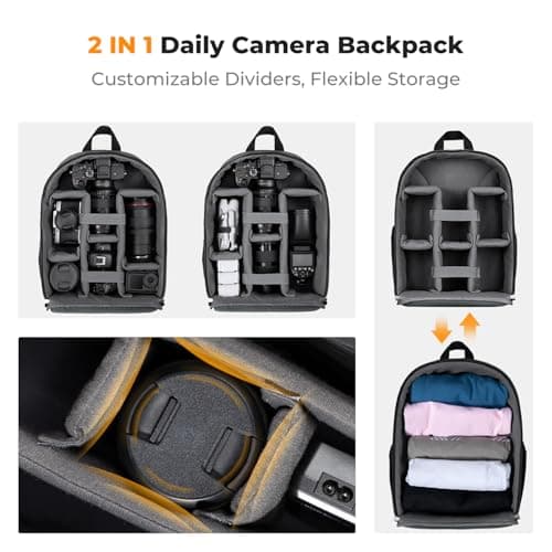 K&F CONCEPT Camera Backpacks for Photographers Travel Bag for Tripod Camera Lence Accessory with Laptop Compartment and Rain Cover Waterproof (Black-pu) — view 4