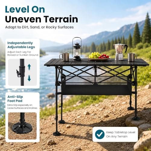 LET'S CAMP Folding Camping Table, Aluminium Roll up Picnic Table Black — view 3
