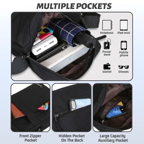 Aucuu Men's Shoulder Bag, Oxford Crossbody Bag, Waterproof Men's Small Side Bag, Casual Handbag, Messenger Bag with Zipper and Adjustable Strap, Lightweight Chest Sling Bag for Daily Use, Work, School — view 5