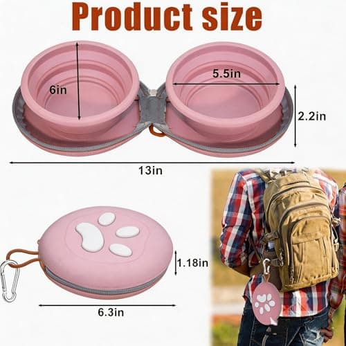 Collapsible Dog Bowls, 2-in-1 Silicone Pet Food and Water Bowl with Carabiner, Portable Double Compartment Dish for Travel, Camping, Hiking Puppy Essentials — view 4