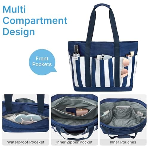 G4Free 35/50L Foldable Beach Bag with Zipper Pockets, Waterproof Tote Pool Handbags for Women, Compatible with Stanley Cup, Weekender, Travel, Holiday — view 5