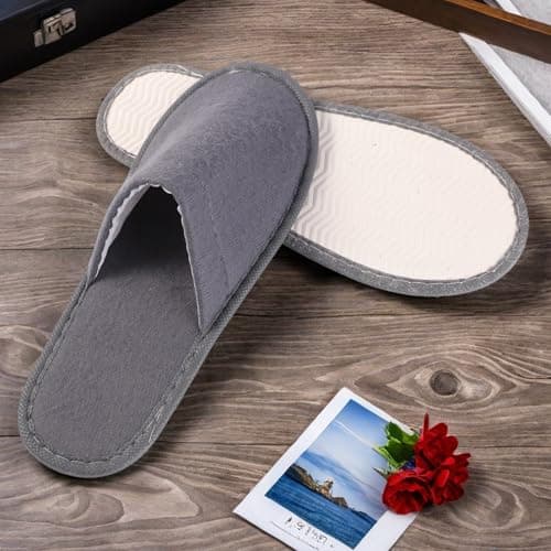 kuou Disposable Spa Slippers,12 Pairs Hotel Guest Slippers Grey Close Toes — view 3