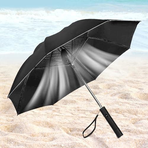 Annadue USB Rechargeable Umbrella with Fan, 2600mAh Power Bank (Black) — view 2