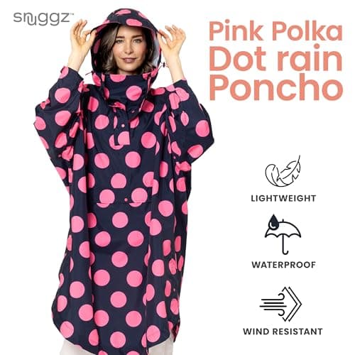 Snuggz Adult Polka Dot Rain Poncho, Lightweight Waterproof Hooded Rain Coat — view 2