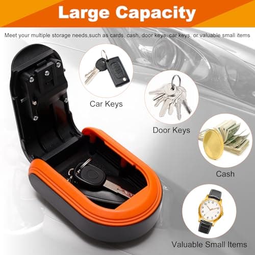 COITEK Magnetic Key Holder with Lock, Magnet Lock Box Hidden Under Car, Secure 4-Digit Combination with Resettable Code For for Indoor, Outdoor (Orange+Black) — view 4