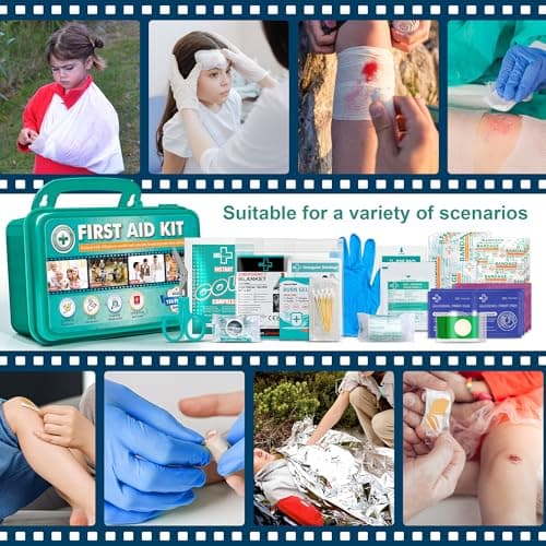 General Medi 150 Pieces Hardcase First Aid Kit - Includes Instant Cold Pack, Emergency Blanket for Travel, Home, Office, Vehicle, Camping, Workplace & Outdoor（Green） — view 3