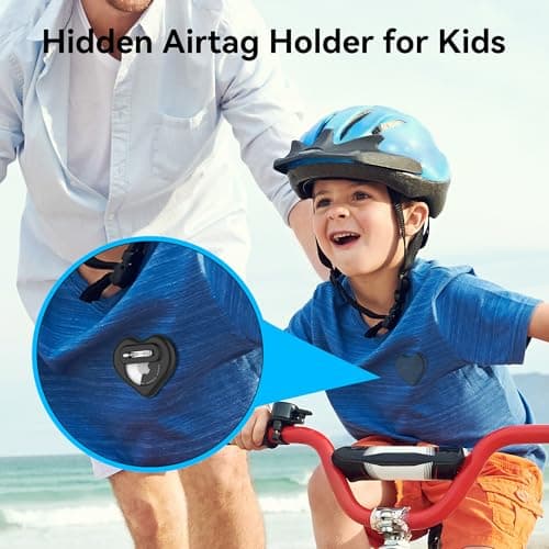 DDJ for AirTag Holder for Kids (2 Pack), Hidden Silicone Case for AirTag GPS Tracker for Kids with Invisible Pin, Anti Lost, Elderly, Luggage, Clothing, Backpack, Family Travel (Black,Pink) — view 5