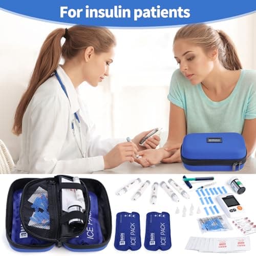 HIMDUZE Insulin Cooler Travel Case TSA Approved Refrigerated Medicine Cooler for Travel w/Thermometer Temperature Diabetic Case w/2 Reusable Ice Packs for Daily Life Trip, Blue — view 6