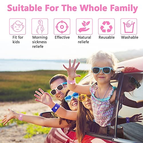ACWOO Motion Sickness Wristbands, 2 Pairs Natural Sickness Bands for Kids & Adults, Anti-Nausea Wristbands for Car Sea Sickness, Relief Wristbans for Sea Flying Travel (Pink+Blue) — view 6