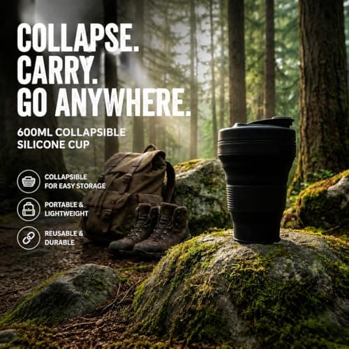 UNNESTAR Collapsible Camping Cup with Straw Silicone Foldable Coffee Cup Sports Bottle Portable Travel Outdoor Car 600ml — view 5