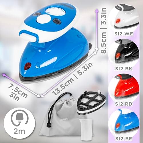 Duronic Travel Iron SI2 BE 375W Mini Irons with Variable Temperature Portable 50ml Blue Steam Iron For Holiday Quilting Crafts Compact Design for Travelling — view 2
