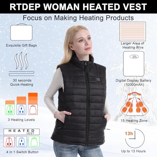 Rtdep Heated Gilet for Women, Heated Vest with 15 Heating Zones Winter Heated Body Warmer with Battery Pack, Women's Heating Jacket Electric Vest Outerwear(S) — view 2