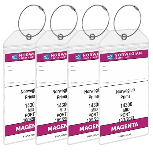 Norwegian (NCL) Cruise Luggage Tag Holders [4 Pack] – Waterproof, Durable Plastic with Steel Loops – Fits All Norwegian (NCL) Ships for Cruising in 2026, 2027 and 2028 – Cruise Essentials