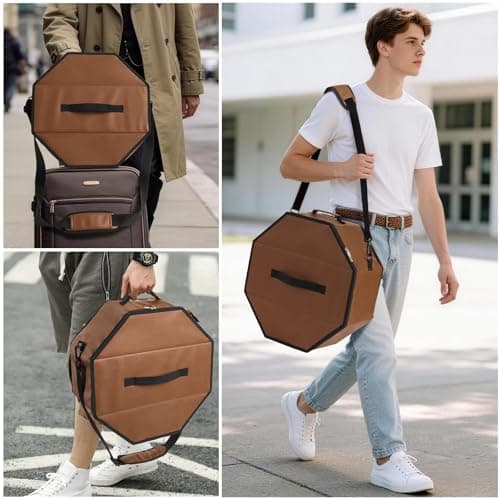 WERNNSAI Hat Storage Box for Travel, Structured Hat Organizer with Padded Shoulder Strap, Men Women Faux Leather Travel Case with Lid for Cap Closet Bedroom Dorm — view 3