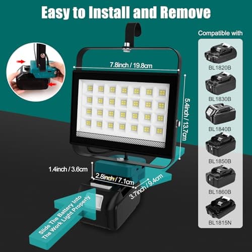 ILIKEPOW Cordless LED Work Light Compatible with makita 18V Battery — view 2
