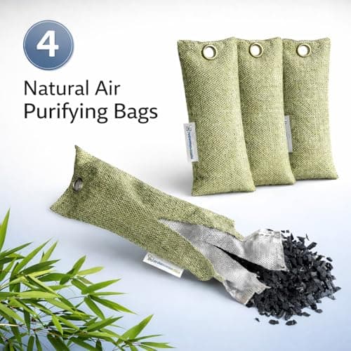 Activated Charcoal Odour Absorber Bags (4 Pack 75g) – Activated Charcoal Bags & Charcoal Bags Odour Absorber – Charcoal Air Purifying Bags with Bamboo Charcoal for Car, Wardrobe, Shoes & Bathroom — view 5