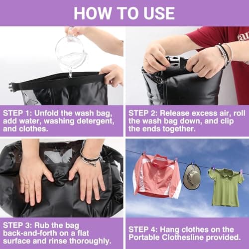 Travel Washing Machine & Retractable Clothesline - Hand Washing Machine & Portable Clothes Washer - Durable Travel & Camping Laundry Wash Bag - Portable Manual Clothes Washer — view 4