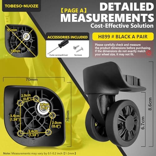 Tobeso-Nuoze Luggage Wheels Replacement Wheel for Luggage Suitcase Repair 360° Rotating Suitcase Replacement Wheels with 4 Mounting Holes H889 — view 2