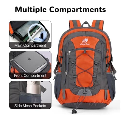 Outplea Small Hiking Backpack, 25L Lightweight Travel Rucksack Women Men, Casual Daypack for Outdoor Sports Trekking Camping, Orange — view 5