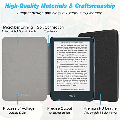 DMLuna Case for Kobo Clara Colour / Clara BW / Clara 2E 6"eReader, Ultra Slim Lightweight Folio Premium PU Leather Protective Cover with Auto Sleep/Wake Function, Black — view 6