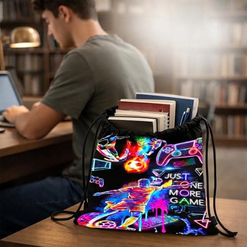 Gamer Drawstring Bag, Neon Football Boys Swimming Bag, Waterproof Gym String Backpack with Large Capacity, Portable Sports Backpack for School, Beach and Camping — view 4