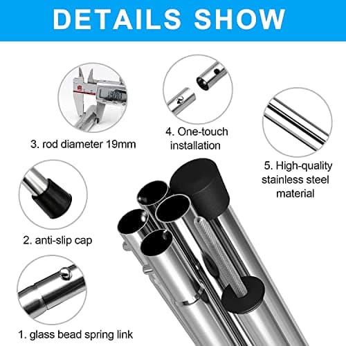 KOMCLUB 78" 0.5mm Thick 2PC Stainless Steel Adjustable Camping Tarp Poles‌ — view 3