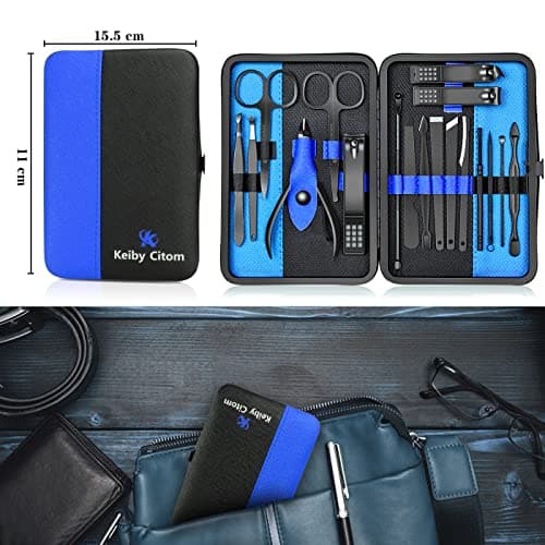 Manicure Set 18pcs Nail Clipper Kit Professional Grooming Kit, Black/Blue — view 2