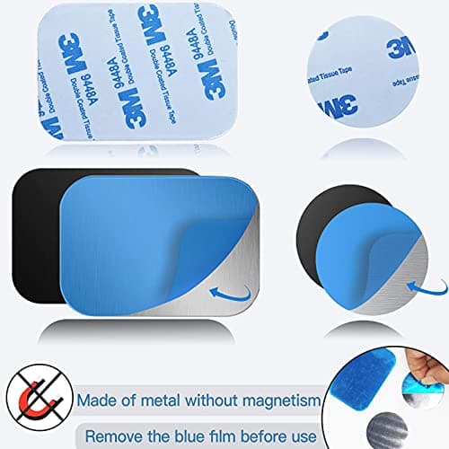 SALEX Replacement Metal Plates Set 8 Pack for Magnetic Car Phone Holders, Wall, Air Vent Mounts, Cases, Magnets. Kit of 4 Silver Round and 4 Rectangular Iron Discs Without Holes. 3M Adhesive Backing. — view 6