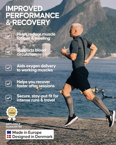 DANISH ENDURANCE Running Compression Socks, Flight Socks, 21–26mmHg, Graduated, for Men & Women, Unisex, Black/Grey, 43–47 — view 3