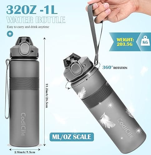 CodiCile Water Bottle, BPA Free 1l Water Bottle Leak Proof Drinks Bottle, Large Sports Bottle Great for Gym, School, Office and Travel (Dark Gray) — view 6