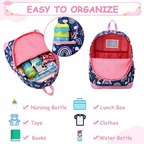 VASCHY Kids Backpack for Girls,Cute Animal Pattern School Bag Daily Children's Rucksack Backpack for School Kindergarten Nursery with Chest Strap And Bottle Pockets(Blue Rainbow) — view 3