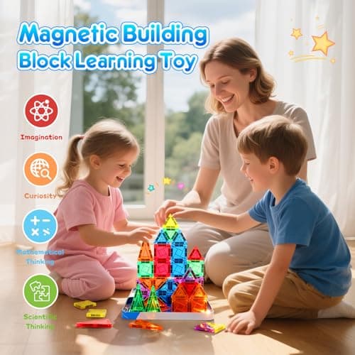 CS COSDDI Magnetic Tiles Travel Toys Set, 42PCS Mini Magnetic Blocks with Iron Case STEM Montessori Travel Toys for Boys & Girls 3+ Year Old Plane Activities for Kids — view 3