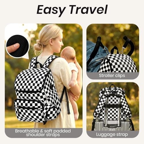 DEFAHN Baby Changing Bag Backpack, Checkered Nappy Bag Backpack with Mat — view 5