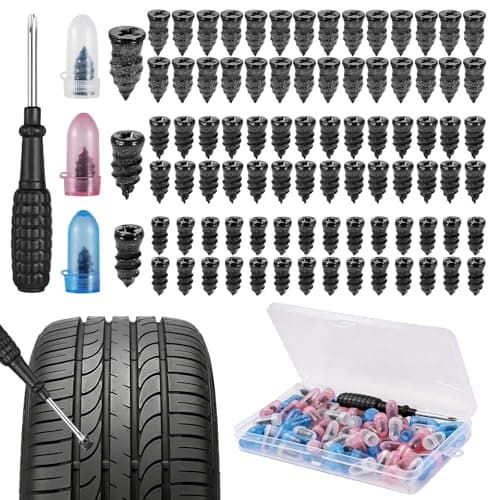 Mzbnfa 85PCS Tyre Repair Kit with Rubber Nails & Screwdriver, Car Tyre Puncture Repair Kit with 3 Sizes Screws, Emergency Puncture Fix Set for Auto Car Motorcycle