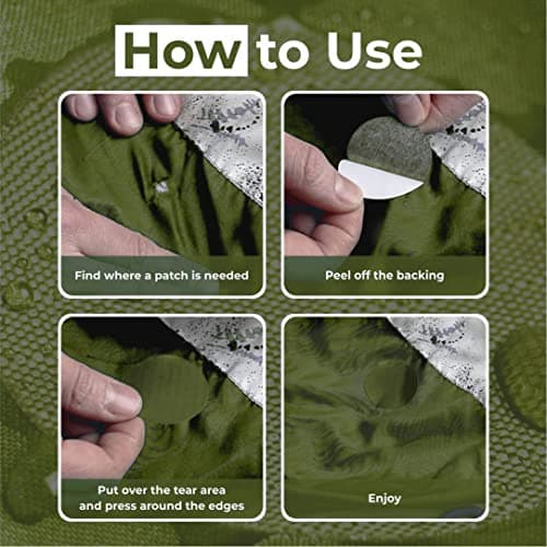 aZengear Self-Adhesive Repair Patches (30+ Colours) for Down Jackets, Puffer Coats, Tents, Upholstery - Waterproof, Tear-Cold-Heat-Resistant Nylon Polyester Fabric (11 Pcs, Olive) — view 2