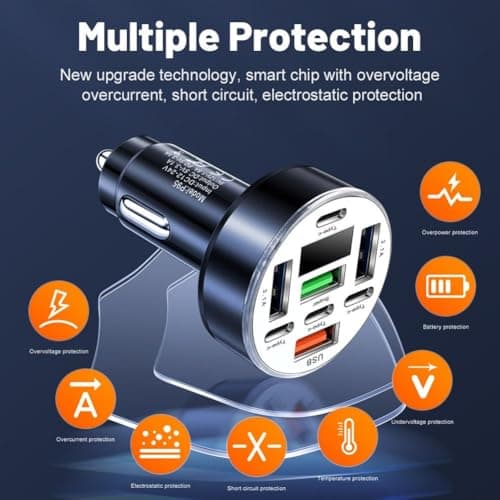 Multi Port Car Charger 40W with Digital Display, 4 USB + 4 PD Outputs, Equipped with Overload and Short Circuit Safety Protections (Gold) — view 3